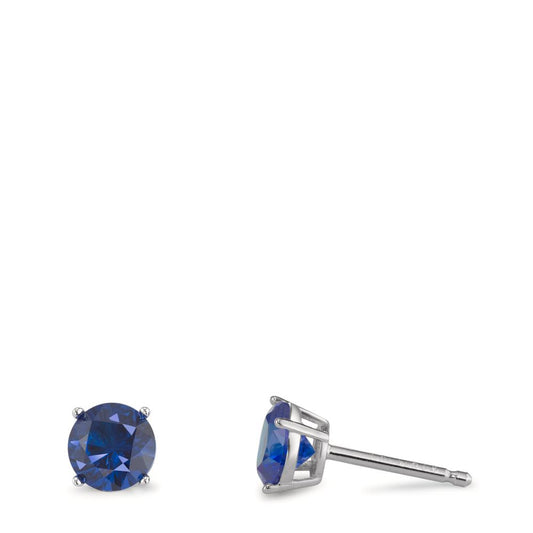 Orecchini a bottone Argento Zirconia blu zaffiro, 2 pietra rodiato Ø6 mm