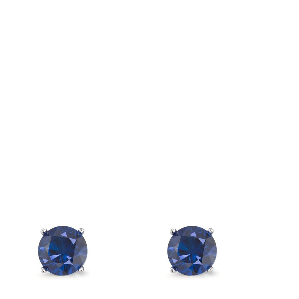 Orecchini a bottone Argento Zirconia blu zaffiro, 2 pietra rodiato Ø6 mm