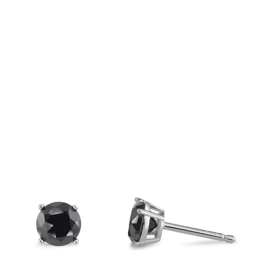 Orecchini a bottone Argento Zirconia nero, 2 pietra rodiato Ø6 mm