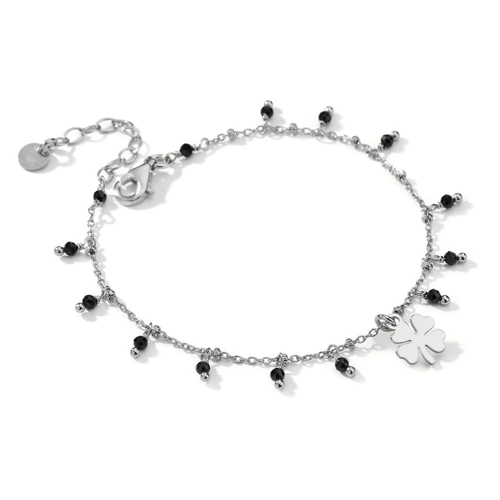 Bracciale Argento Cristallo nero, 14 pietra rodiato Trifoglio 16-19 cm