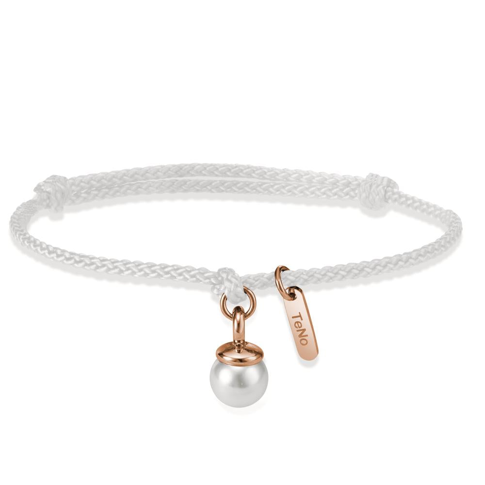 Bracciale Tessile, Acciaio inossidabile rosa rivestimento IP Perla di conchiglia 16-21 cm