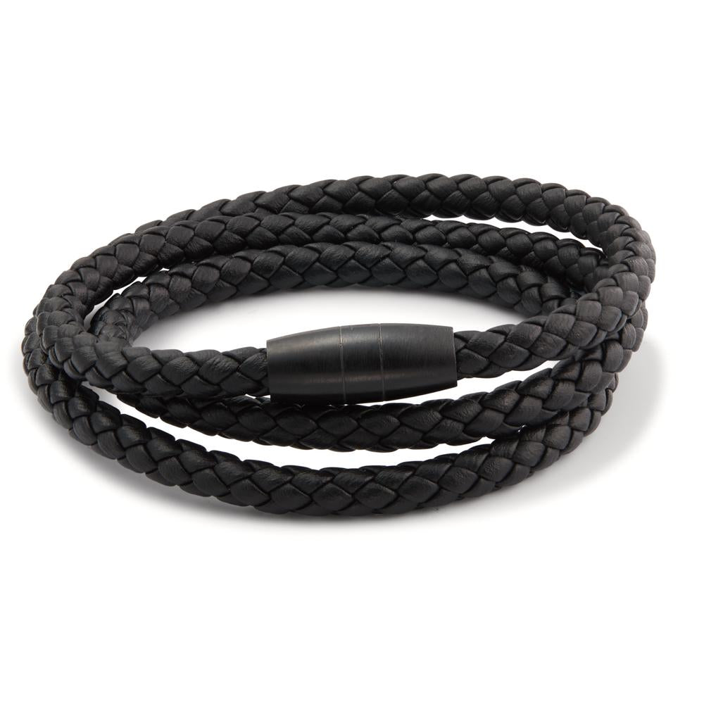 Bracciale Acciaio inossidabile, Pelle nero rivestimento IP 19 cm Ø5.5 mm