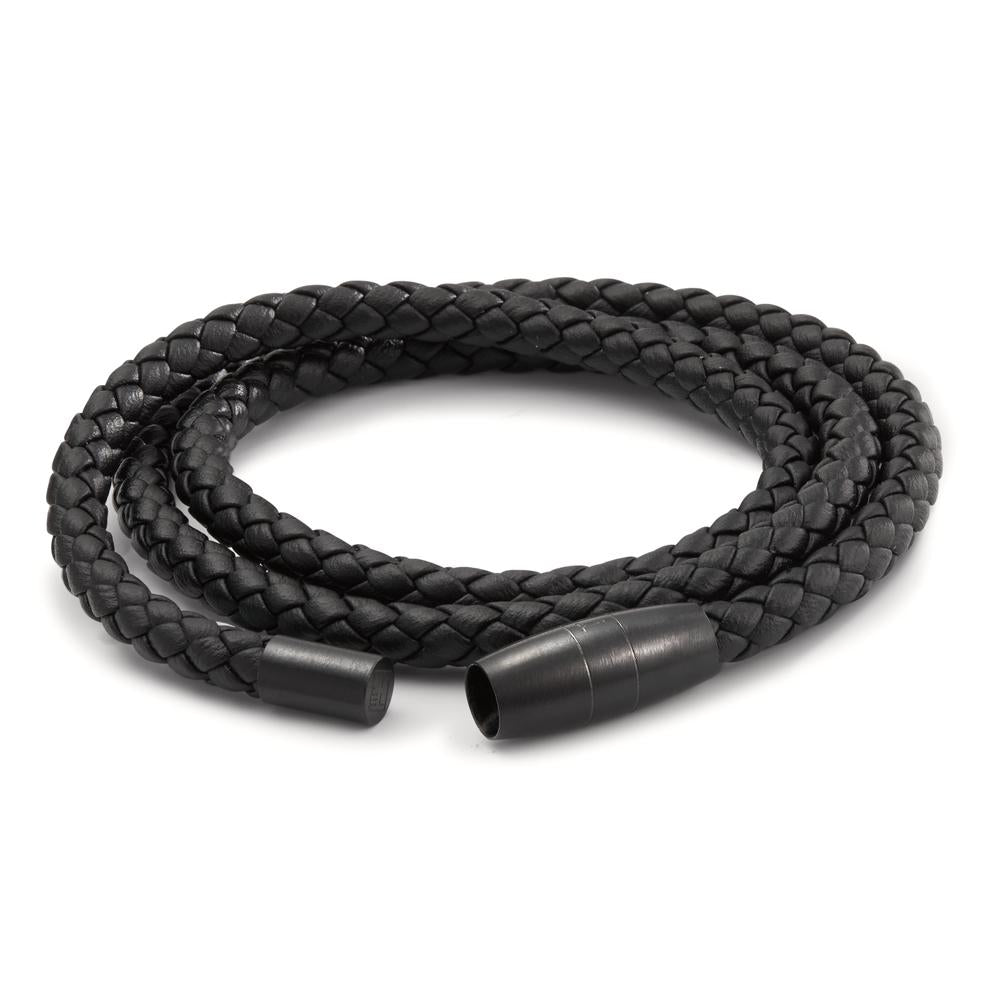 Bracciale Acciaio inossidabile, Pelle nero rivestimento IP 19 cm Ø5.5 mm