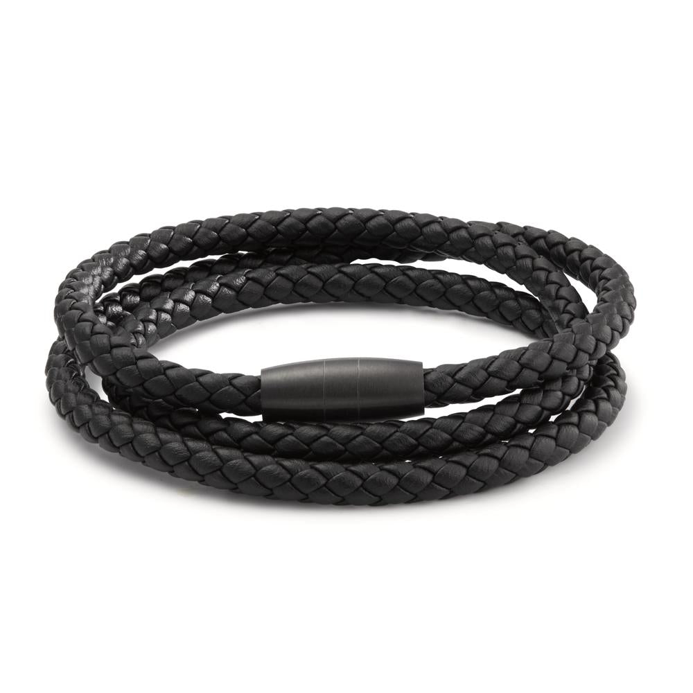 Bracciale Acciaio inossidabile, Pelle nero rivestimento IP 21 cm Ø5.5 mm