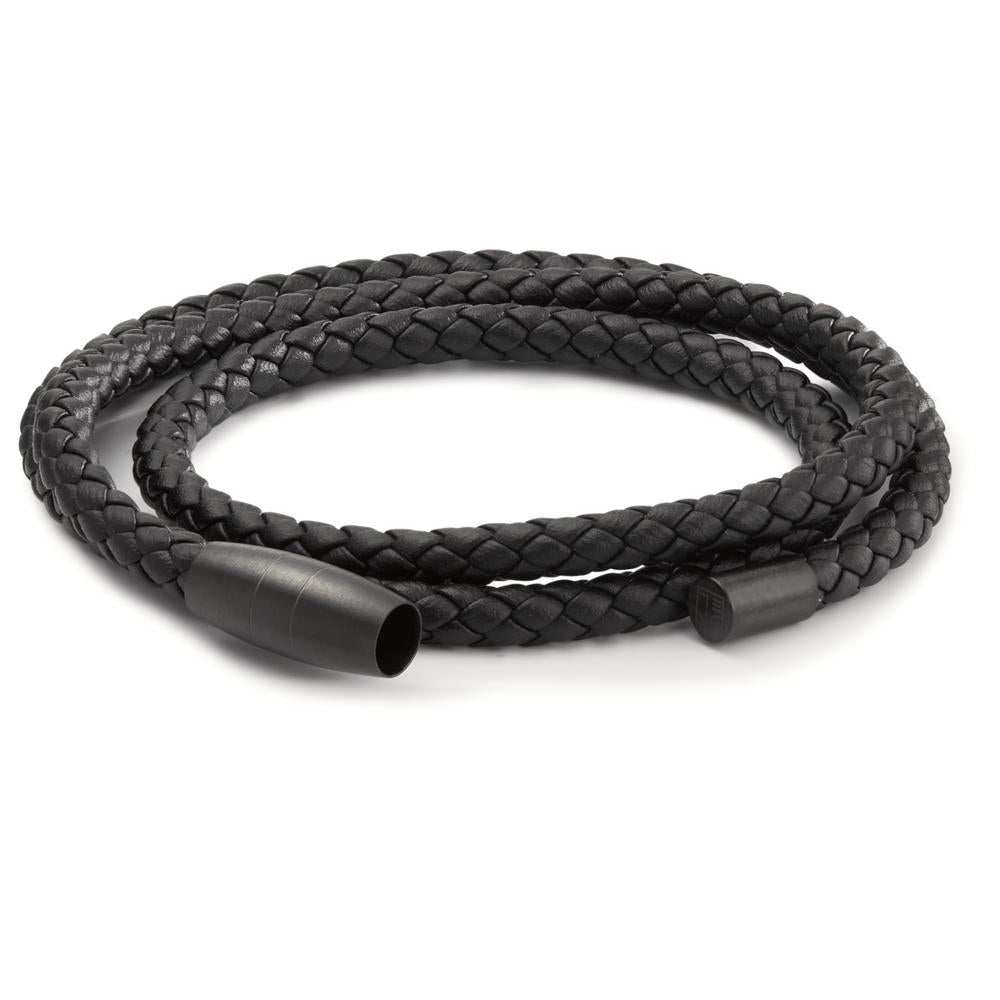 Bracciale Acciaio inossidabile, Pelle nero rivestimento IP 21 cm Ø5.5 mm