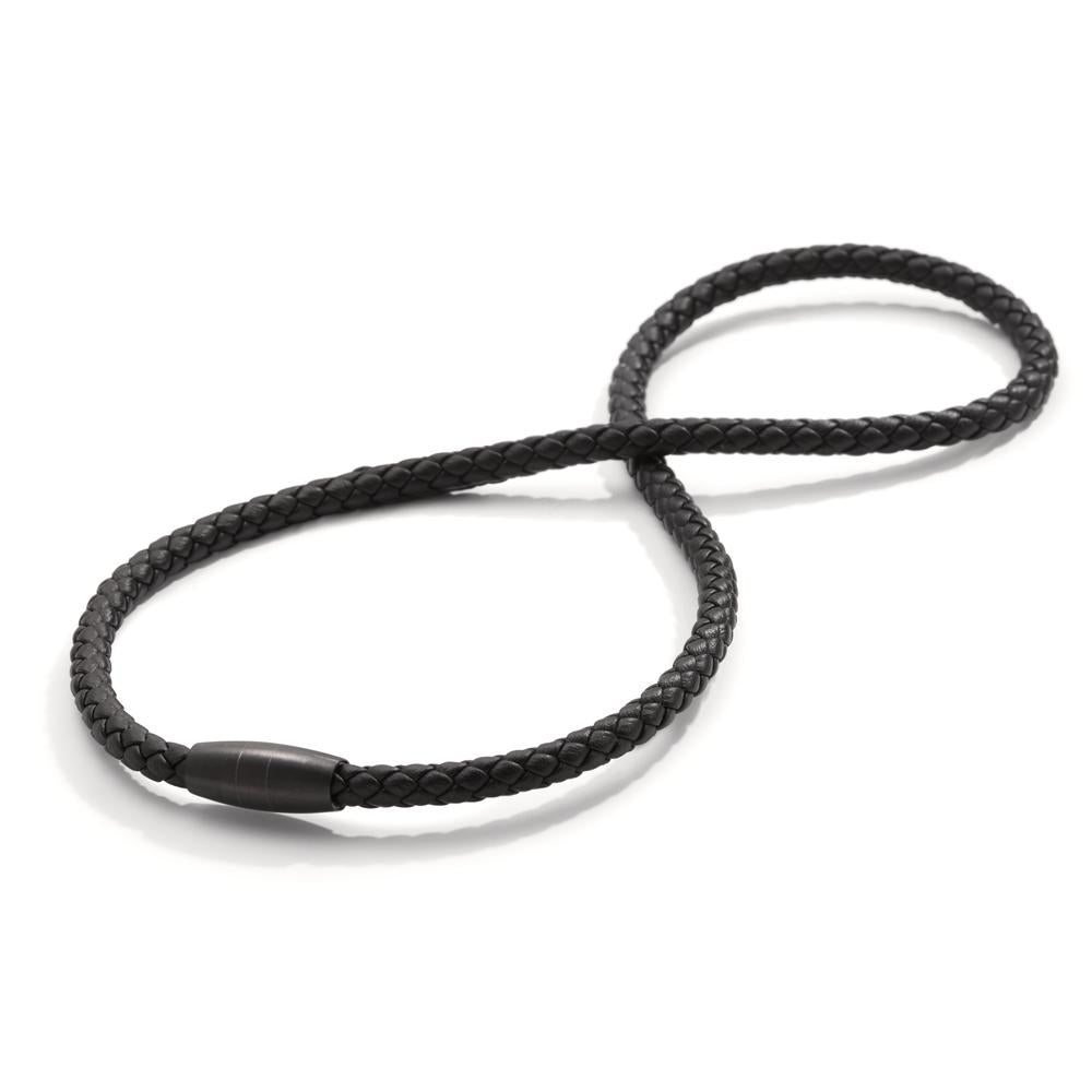 Collana Acciaio inossidabile, Pelle nero rivestimento IP 50 cm Ø5.5 mm