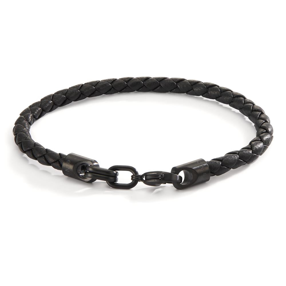 Bracciale Acciaio inossidabile, Pelle nero rivestimento IP 19 cm Ø5 mm