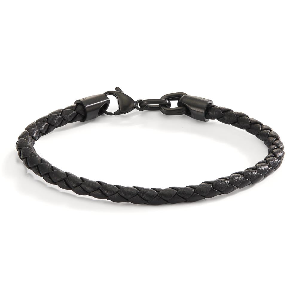 Bracciale Acciaio inossidabile, Pelle nero rivestimento IP 21 cm Ø5 mm