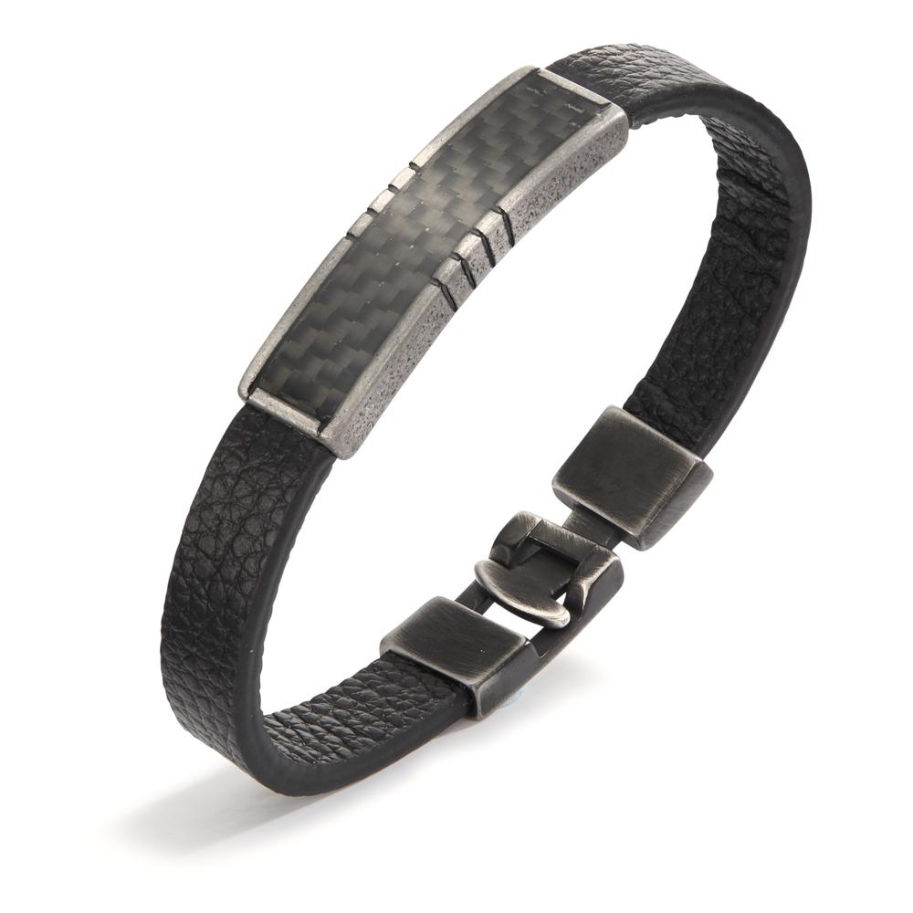 Bracciale Pelle, Acciaio inossidabile, Carbonio nero rivestimento IP 21 cm