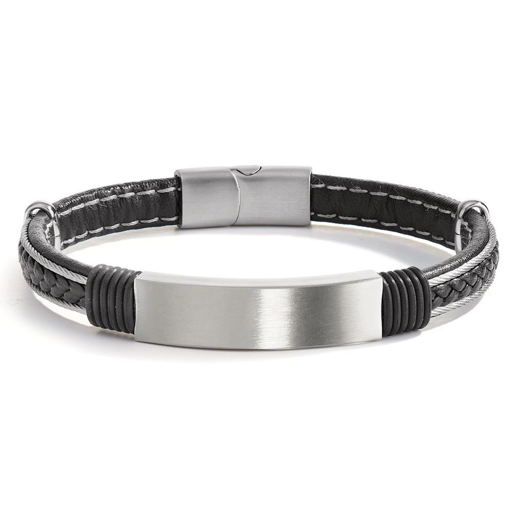 Bracciale con incisione Acciaio inossidabile, Imitazione di pelle 21.5 cm