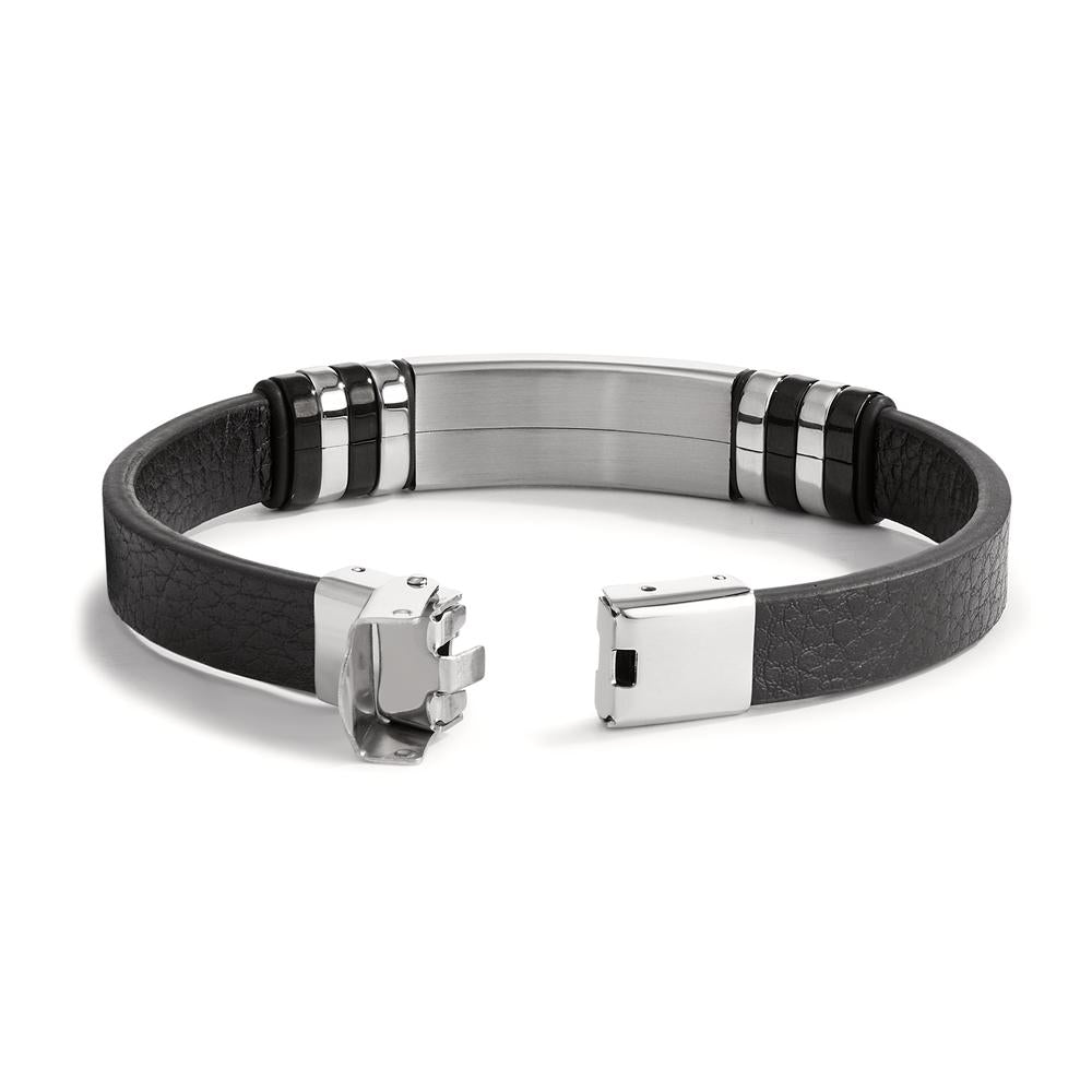 Bracciale con incisione Acciaio inossidabile, Imitazione di pelle 21.5 cm