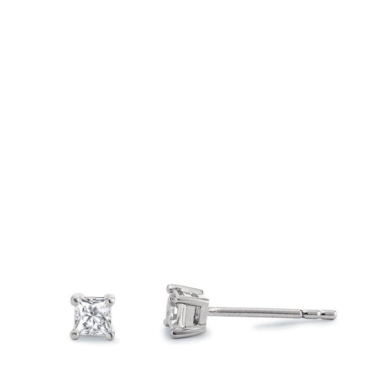 Orecchini a bottone Argento Zirconia 2 pietra, [Carrée] rodiato Ø3 mm