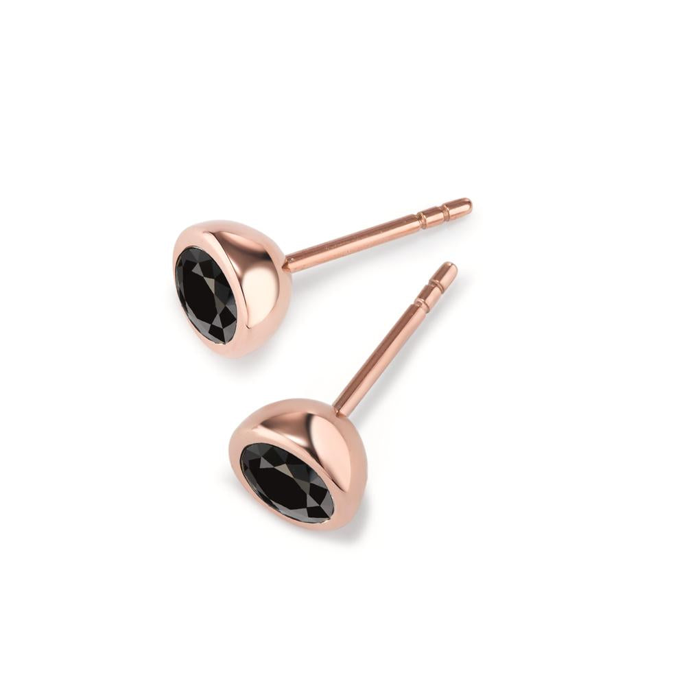 Orecchini a bottone Acciaio inossidabile Zirconia nero, 2 pietra rosa rivestimento IP Ø7 mm