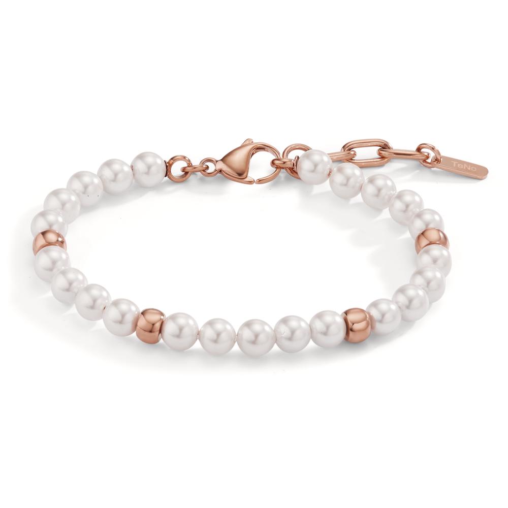 Bracciale Acciaio inossidabile rosa rivestimento IP Perla di conchiglia 17.5-21.5 cm Ø6 mm