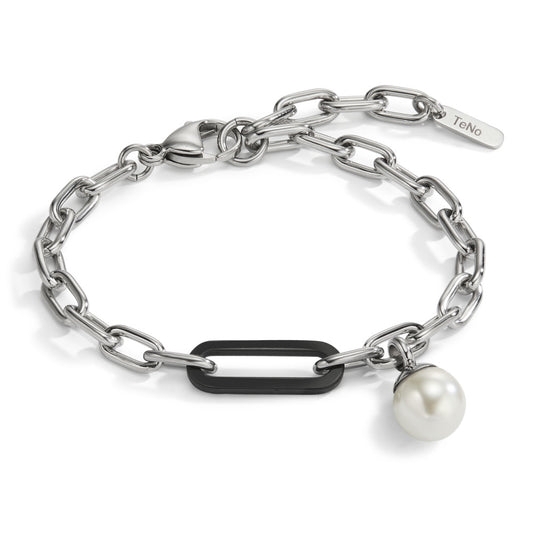 Bracciale Acciaio inossidabile, Carbonio Perla di conchiglia 16.5-19.5 cm