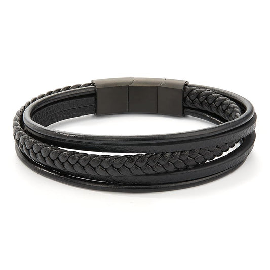 Bracciale Imitazione di pelle, Acciaio inossidabile nero rivestimento IP 21-22 cm