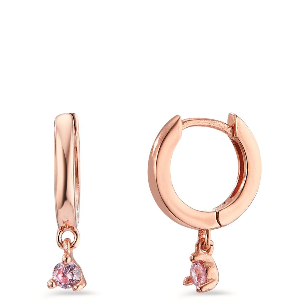 Orecchini circolari Argento Zirconia rosa, 2 pietra rosa dorato