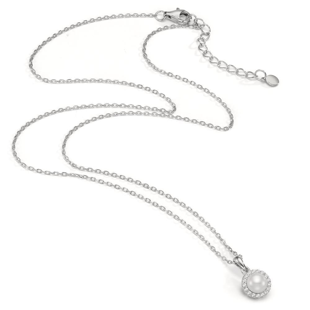 Collana Argento Zirconia rodiato Perla di conchiglia 42-45 cm Ø8 mm