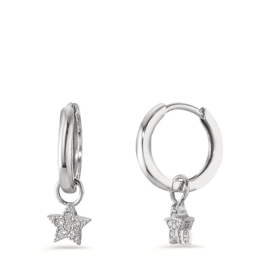 Orecchini a cerchio con pendente Argento Zirconia bianco, 12 pietra rodiato Stella