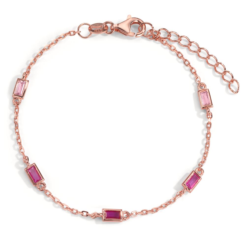 Bracciale Argento Zirconia rosa, 5 pietra rosa dorato 16-18.5 cm