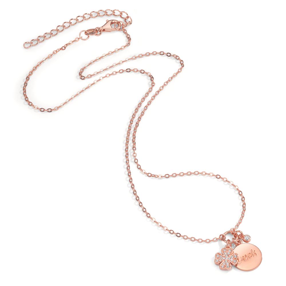 Collana Argento Zirconia rosa dorato Trifoglio 40-45 cm