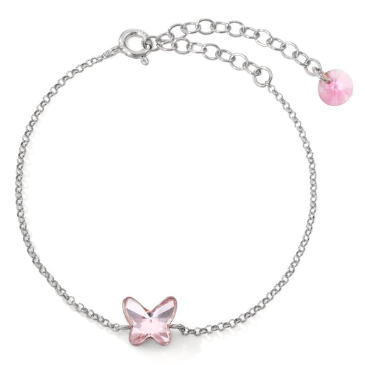 Bracciale Argento Zirconia rosa, 2 pietra rodiato Farfalla 13.5-18.5 cm