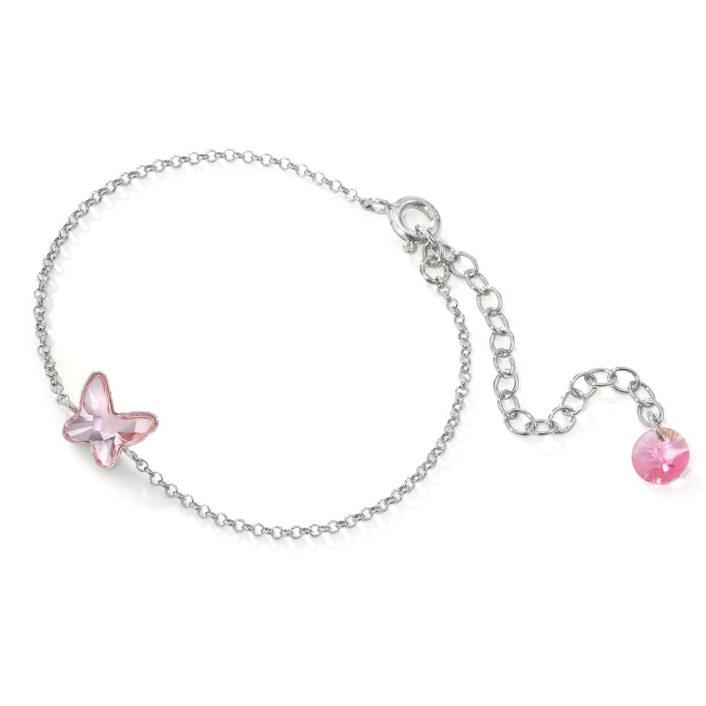 Bracciale Argento Zirconia rosa, 2 pietra rodiato Farfalla 13.5-18.5 cm