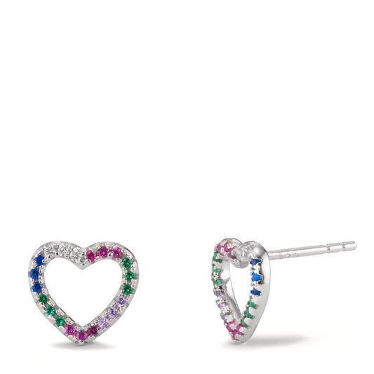 Orecchini a bottone Argento Zirconia colorato rodiato Cuore Ø9.5 mm