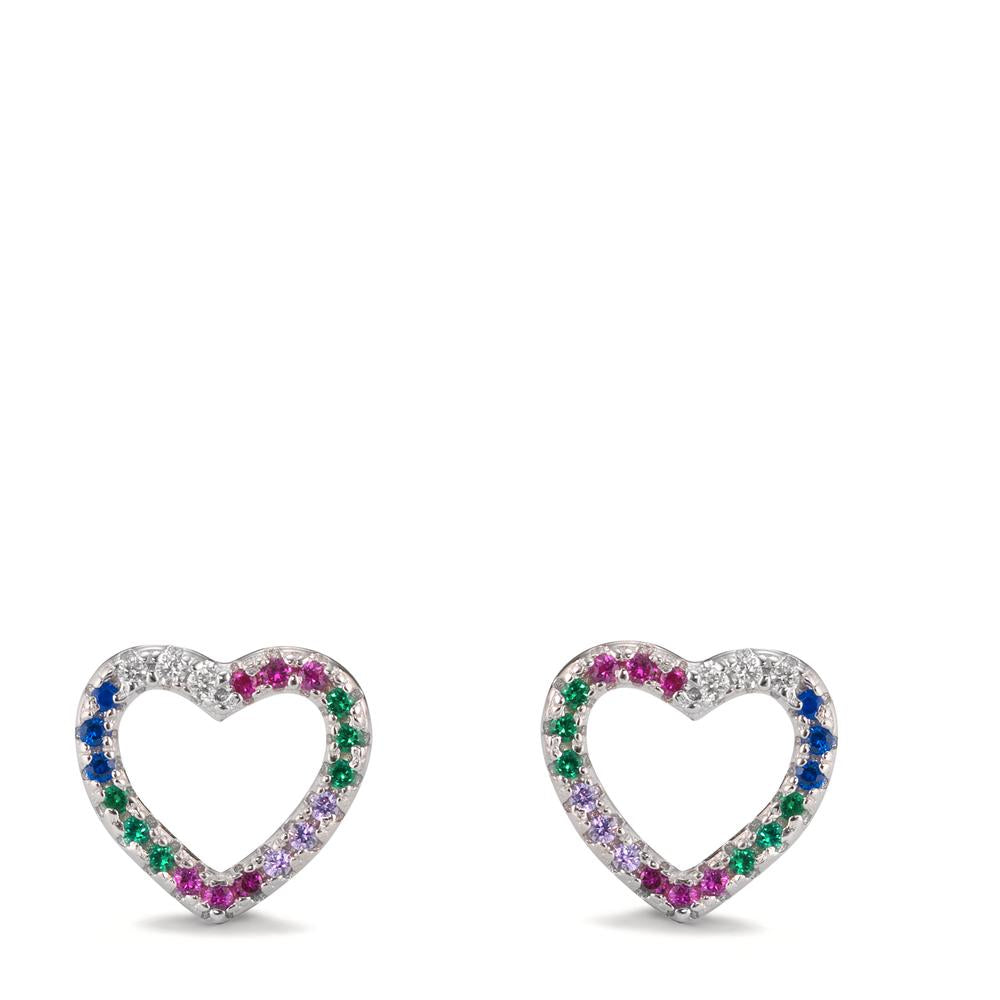 Orecchini a bottone Argento Zirconia colorato rodiato Cuore Ø9.5 mm