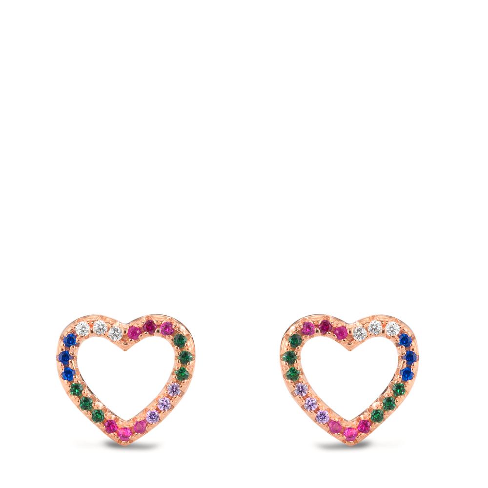 Orecchini a bottone Argento Zirconia colorato rosa dorato Cuore Ø9.5 mm