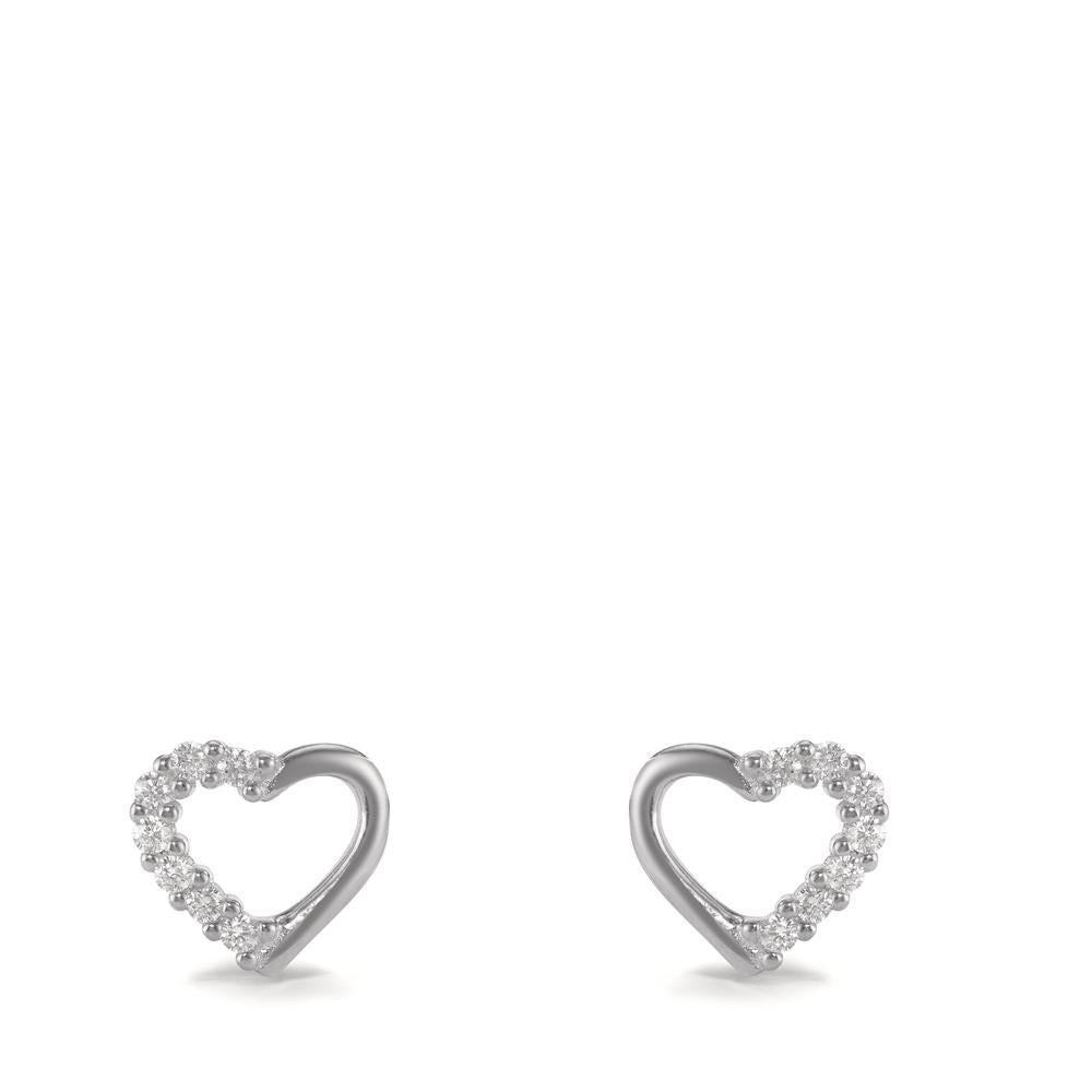 Orecchini a bottone Argento Zirconia 14 pietra rodiato Cuore Ø7.5 mm