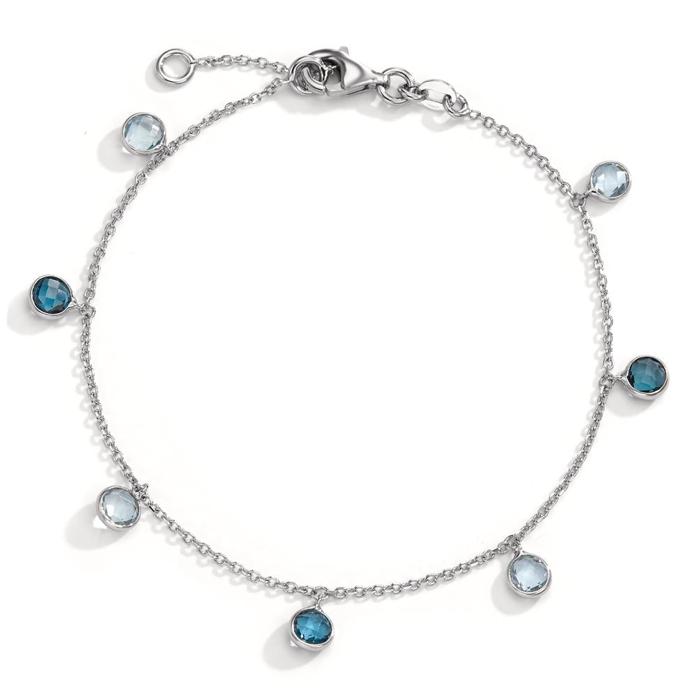 Bracciale Oro bianco 585/14 kt Topazio blu, 7 pietra 17.5-19.5 cm