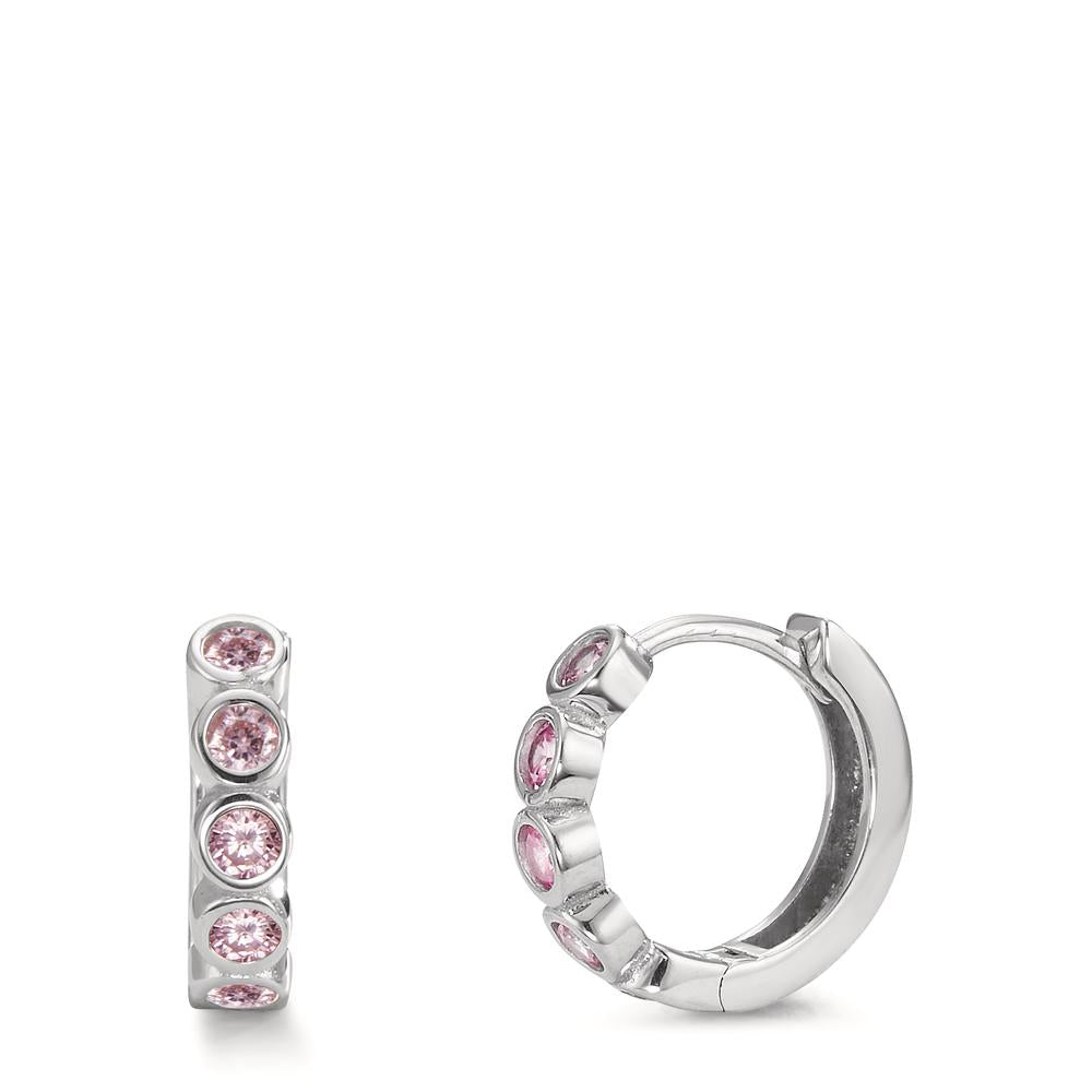 Orecchini circolari Argento Zirconia rosa, 10 pietra rodiato