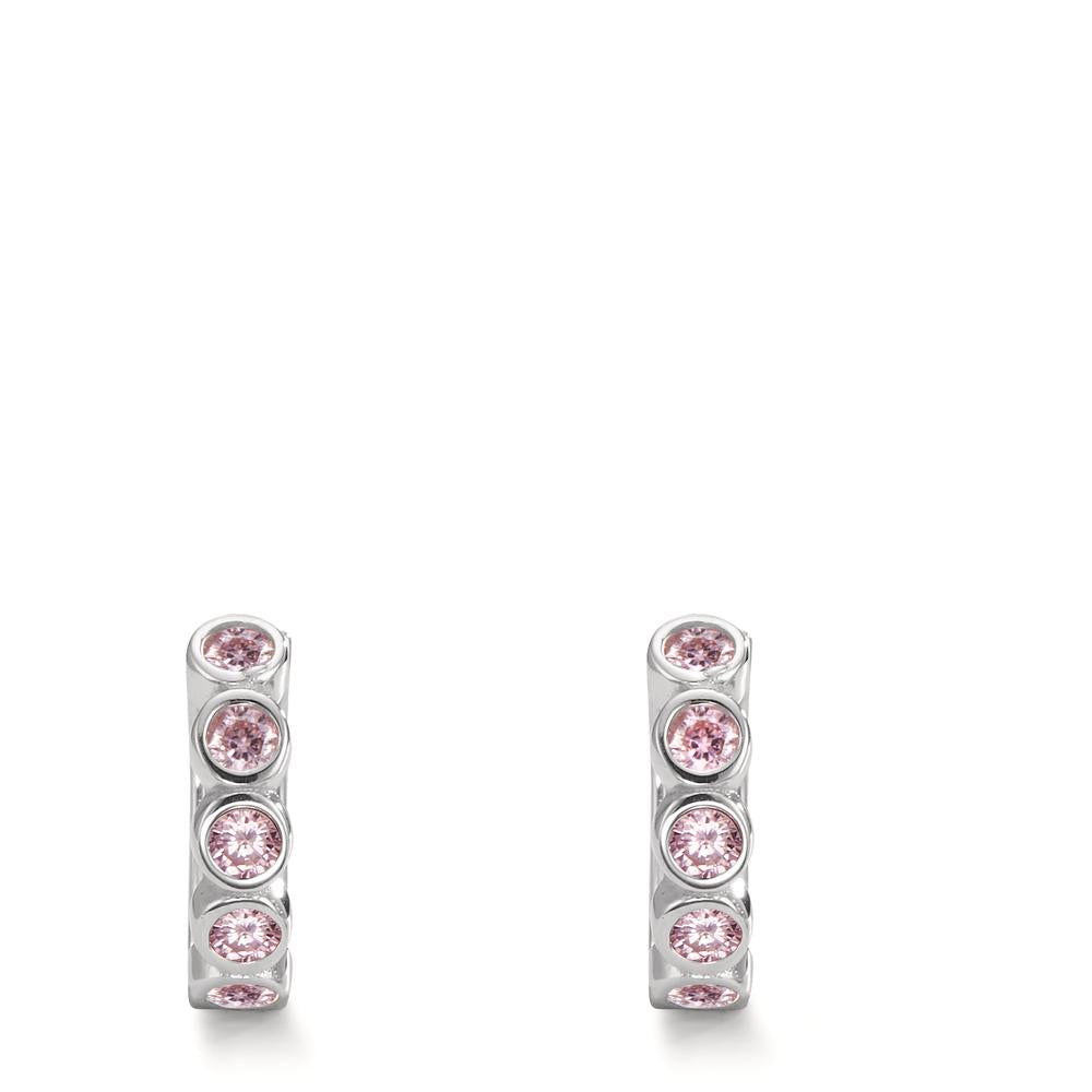 Orecchini circolari Argento Zirconia rosa, 10 pietra rodiato