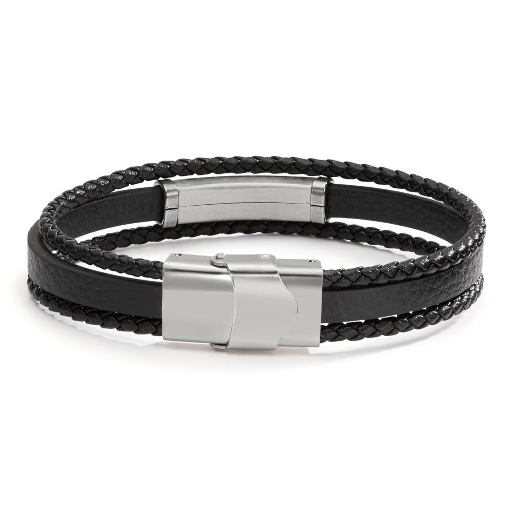 Bracciale Acciaio inossidabile, Pelle Zirconia 2 pietra 21 cm