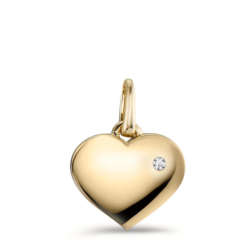 Ciondolo Oro giallo 375/9K Diamante 0.01 ct, w-pi1 Cuore Ø9.5 mm