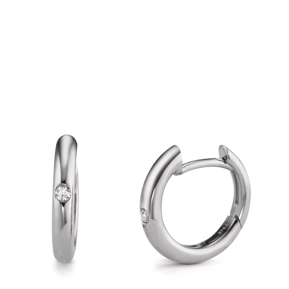 Orecchini circolari Oro bianco 375/9K Diamante 0.04 ct, 2 pietra, w-si