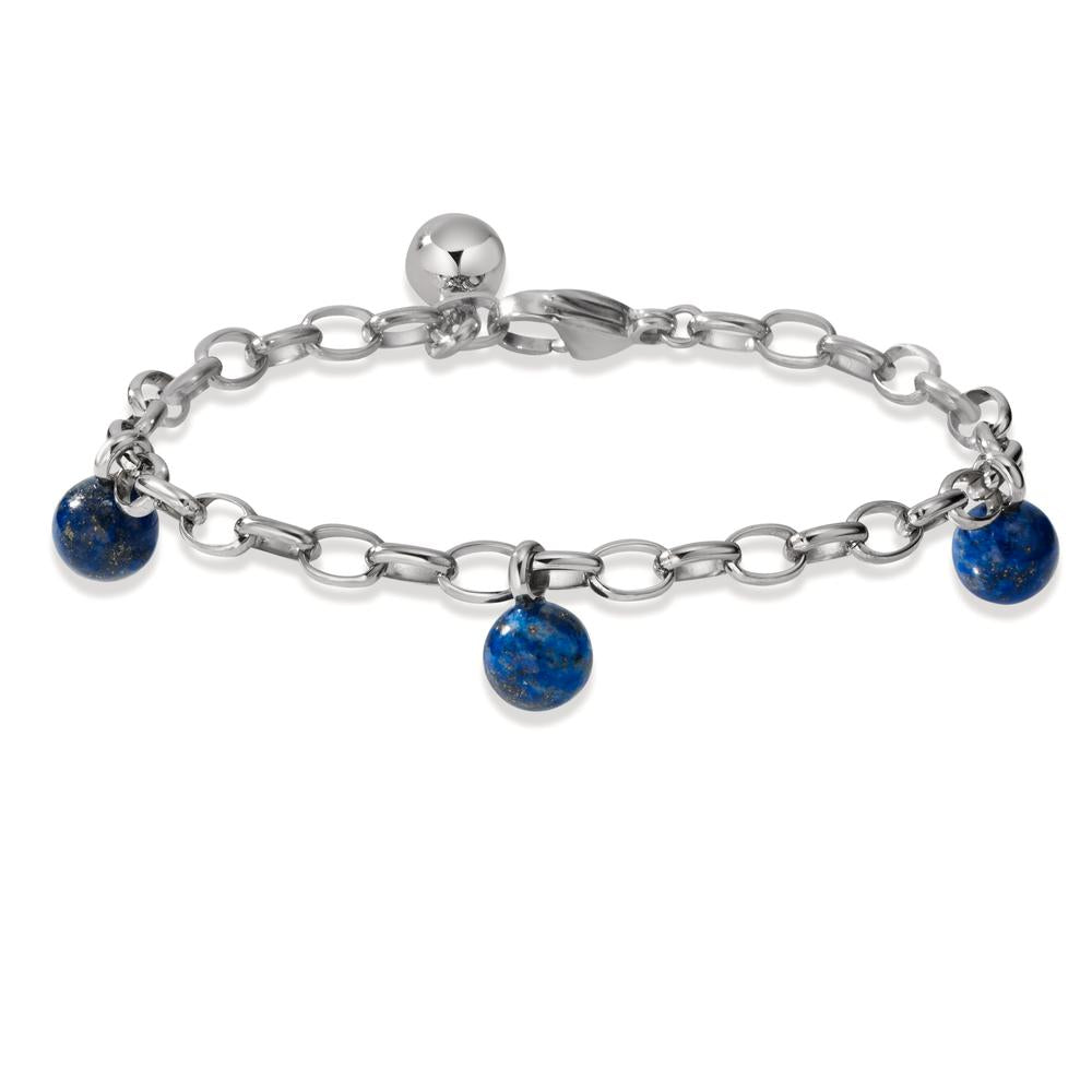 Bracciale Acciaio inossidabile Lapislazzuli 3 pietra 17.5-19.5 cm Ø4 mm