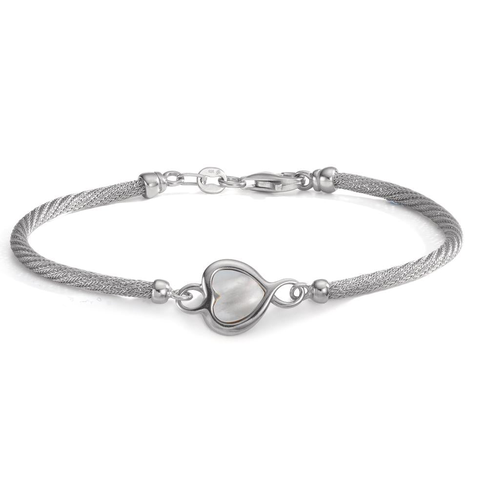 Bracciale Argento rodiato Madreperla Cuore 19 cm