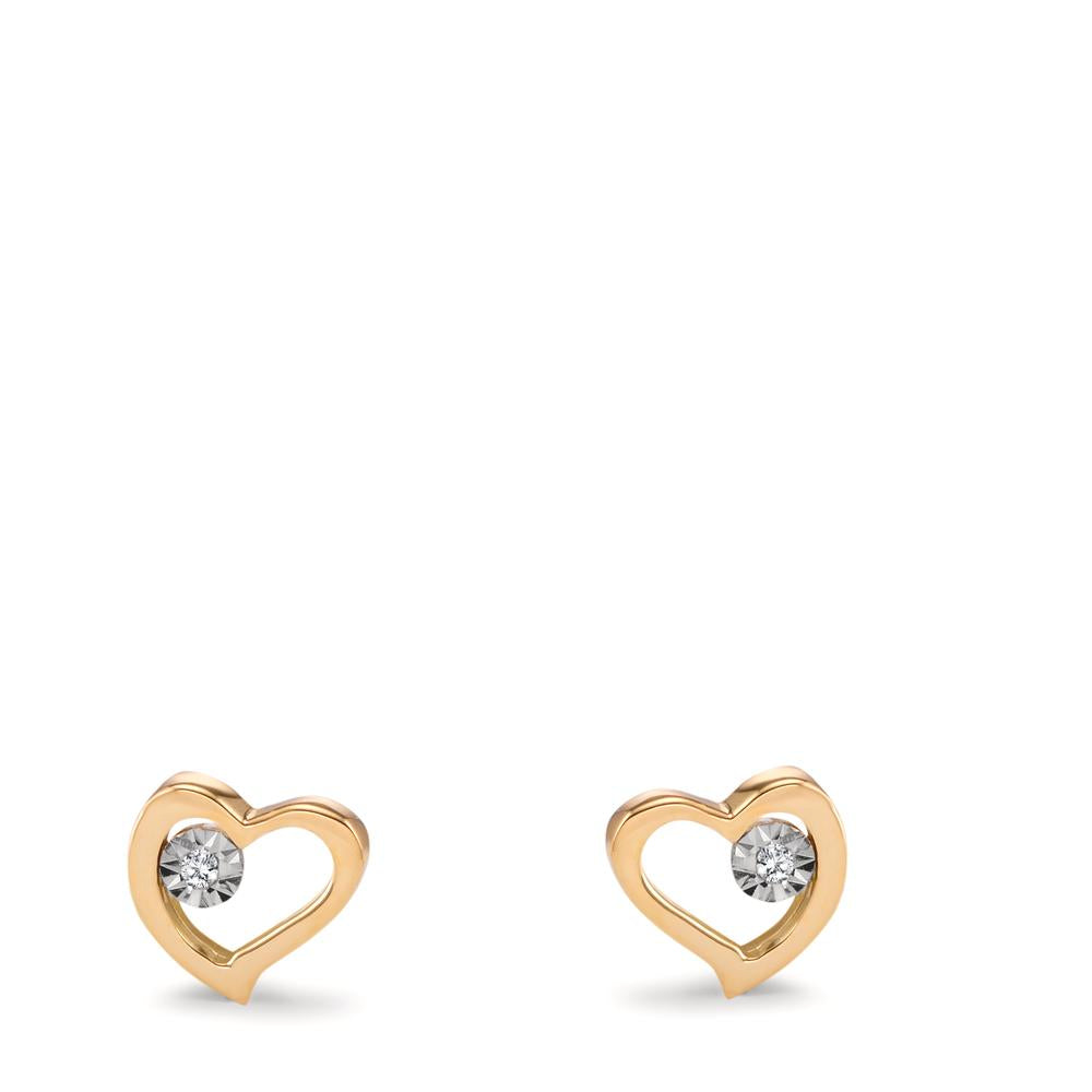 Orecchini a bottone Oro giallo 750/18 carati Diamante 0.01 ct, 2 pietra, w-si Cuore Ø6 mm