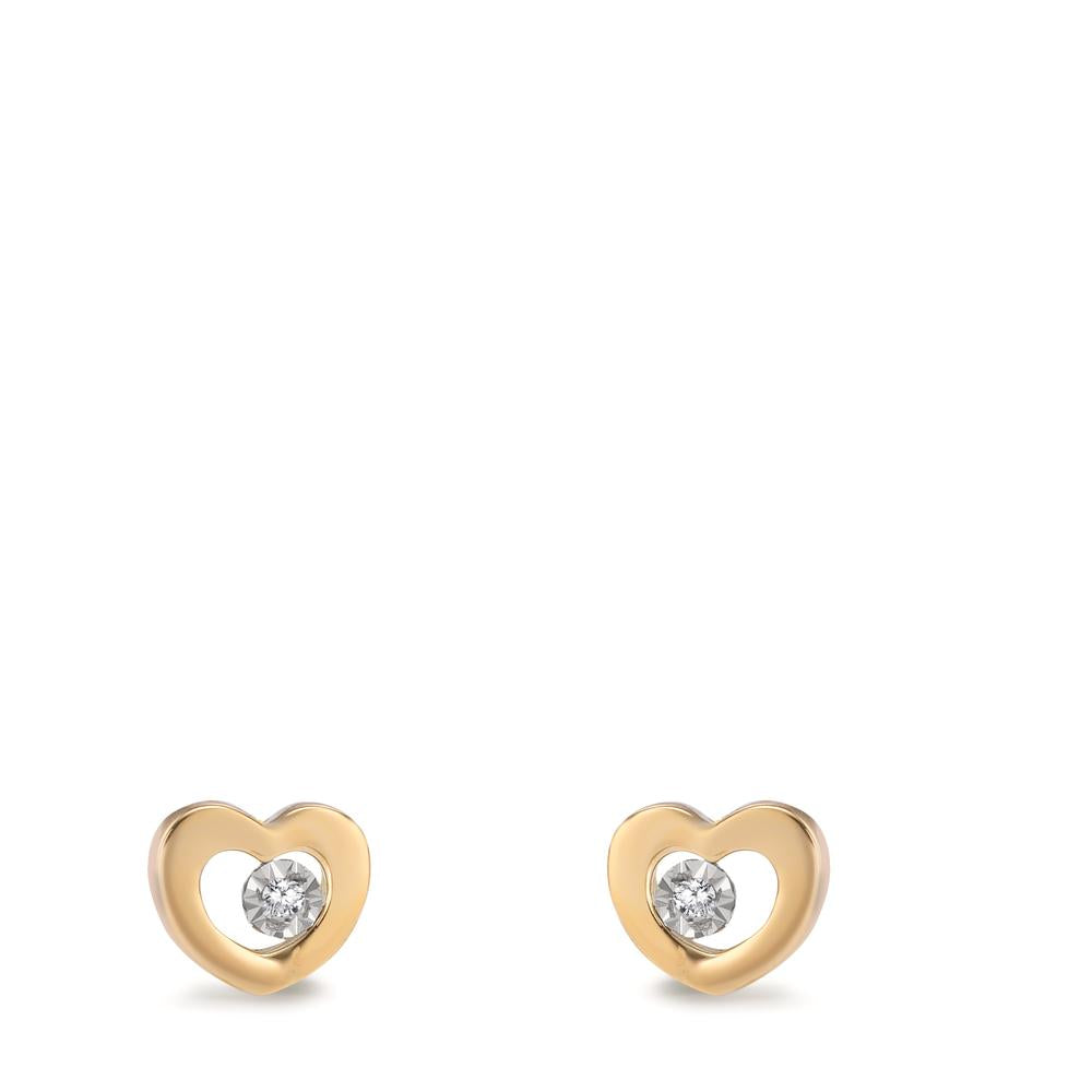 Orecchini a bottone Oro giallo 750/18 carati Diamante 0.01 ct, 2 pietra, w-si Cuore Ø5.5 mm