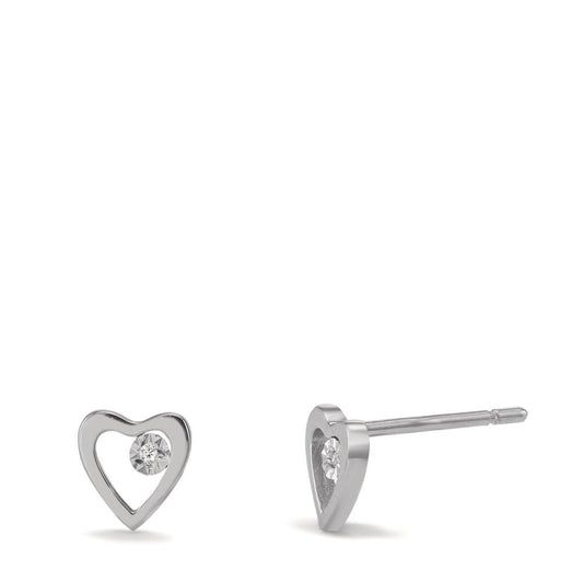 Orecchini a bottone Oro bianco 750/18 carati Diamante 0.01 ct, 2 pietra, w-si Cuore Ø6 mm