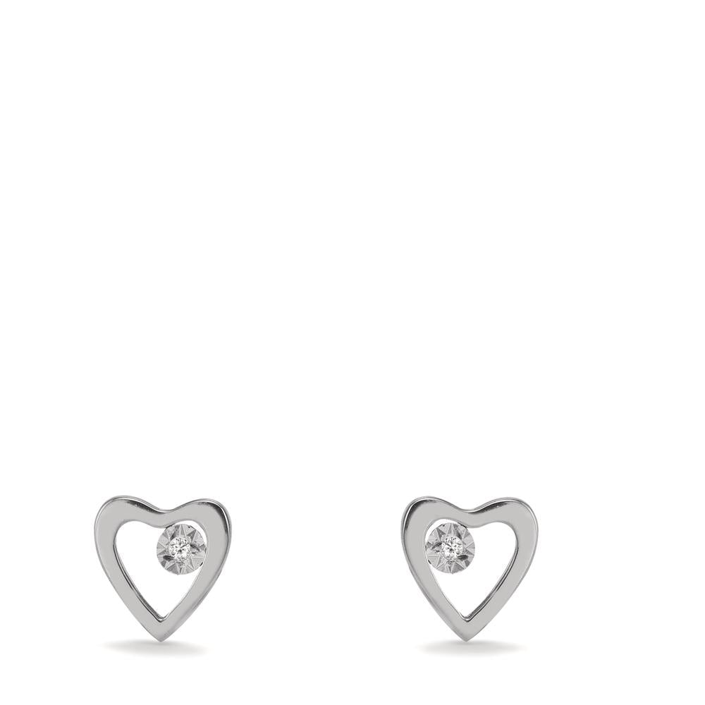 Orecchini a bottone Oro bianco 750/18 carati Diamante 0.01 ct, 2 pietra, w-si Cuore Ø6 mm