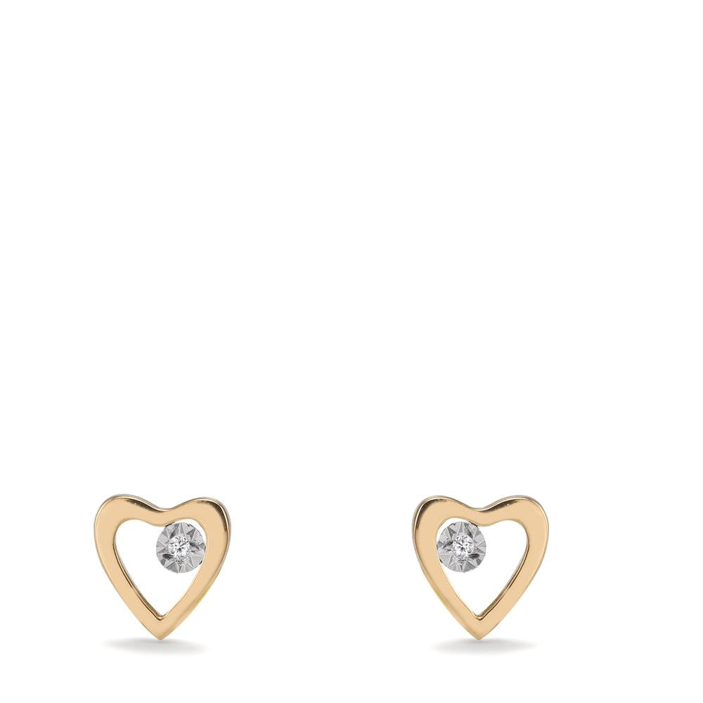 Orecchini a bottone Oro giallo 750/18 carati Diamante 0.01 ct, 2 pietra, w-si Cuore Ø6 mm