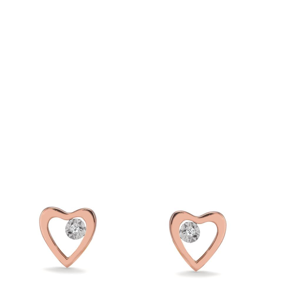 Orecchini a bottone Oro rosso 750/18 carati Diamante 0.01 ct, 2 pietra, w-si Cuore Ø6 mm