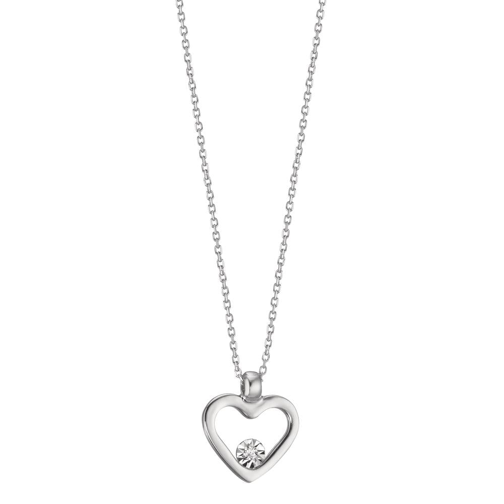 Collana Oro bianco 750/18 carati Diamante 0.008 ct, w-si Cuore 40-42 cm Ø9 mm