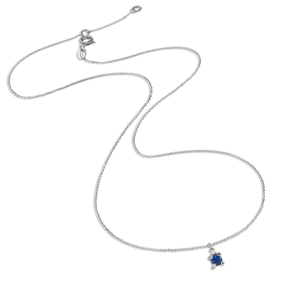 Collana Oro bianco 750/18 carati Zaffiro blu, Diamante bianco, 0.01 ct, w-si 40-42 cm Ø3.5 mm