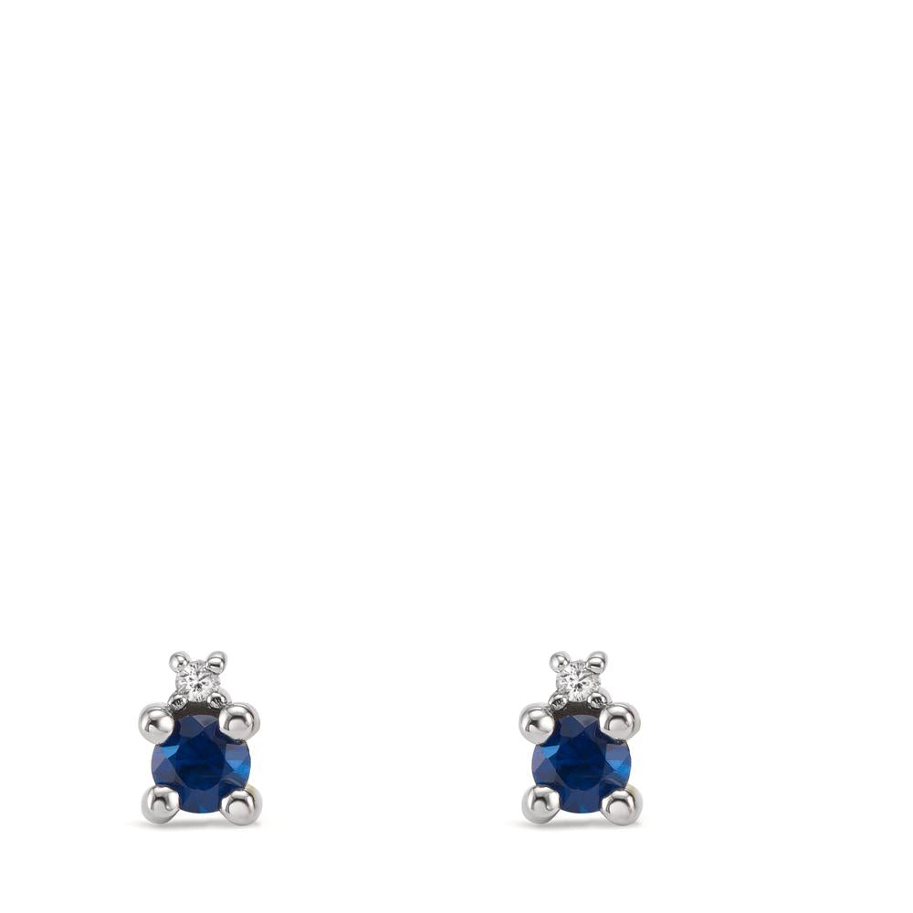 Orecchini a bottone Oro bianco 750/18 carati Zaffiro blu, Diamante bianco, 0.02 ct, w-si