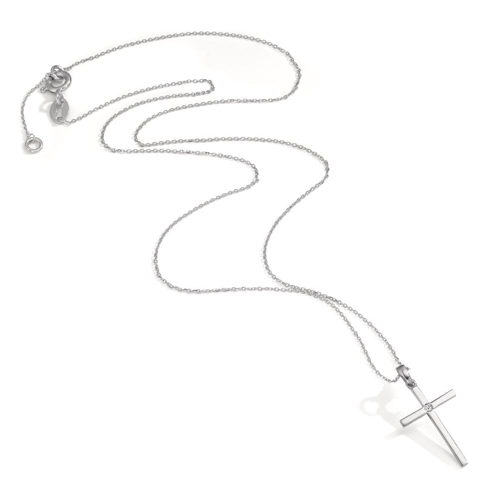 Collana Oro bianco 750/18 carati Diamante 0.01 ct, w-si Croce 40-42 cm