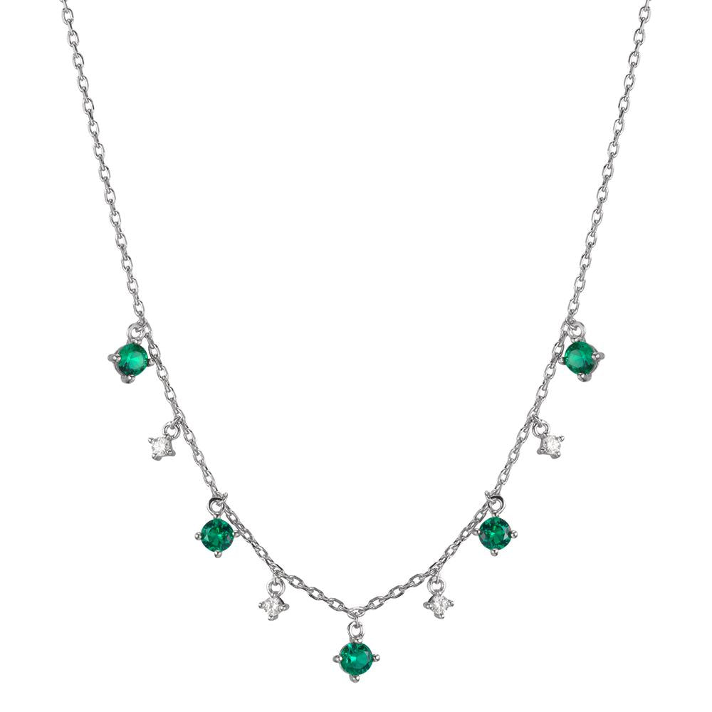 Collana Argento Zirconia verde, 9 pietra rodiato 38-45 cm